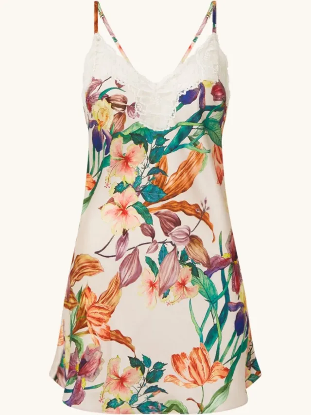 Aubade Sweet Folk slipdress van satijn met kant beige