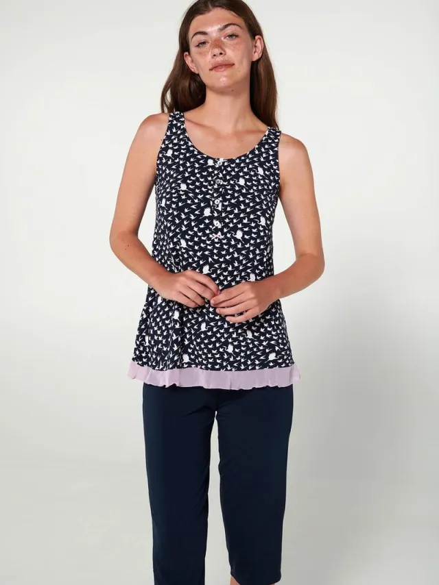 Vamp! Pyjama Dames Micromodal Zonder Mouwen 3/4 Broek Blue Moon 20112/421 48 / Blauw
