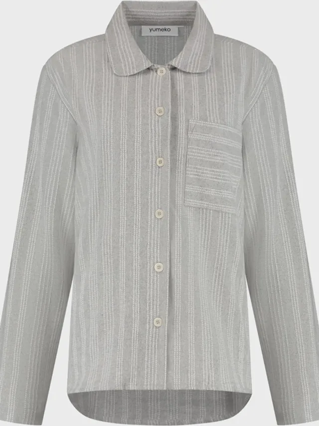 Yumeko pyjamashirt dames flanel lichtgrijs/wit stripe xl Light Grey-White Stripe