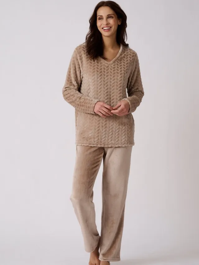 Damart Thermolactyl pyjama van getextureerd breisel - Dames - Beige - 50-52 (XL)