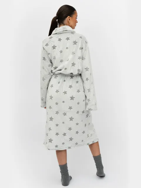By Louise Fleece badjas dames met sterren Wit