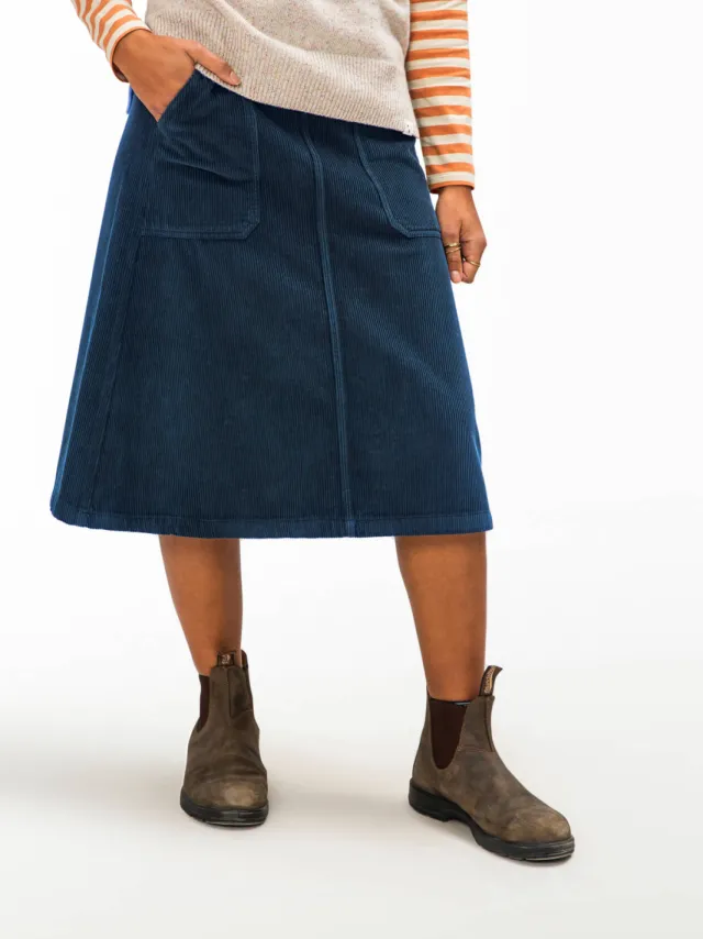 MATONA dames vegan Rok Flared Corduroy Skirt Anchor Blue Extra donkerblauw