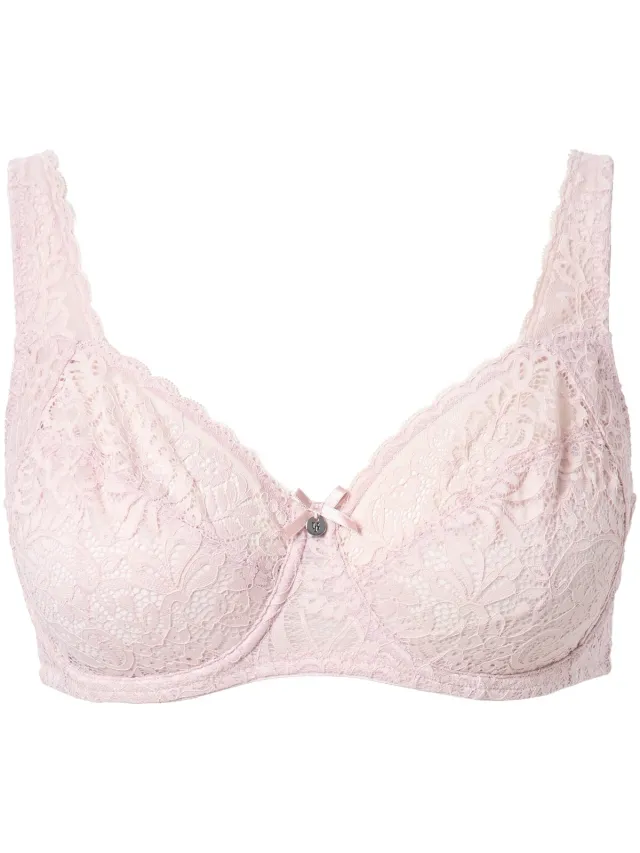 Ulla Popken Dames - Beugelbeha gebloemd kant zuiver kant - Lichtbeige