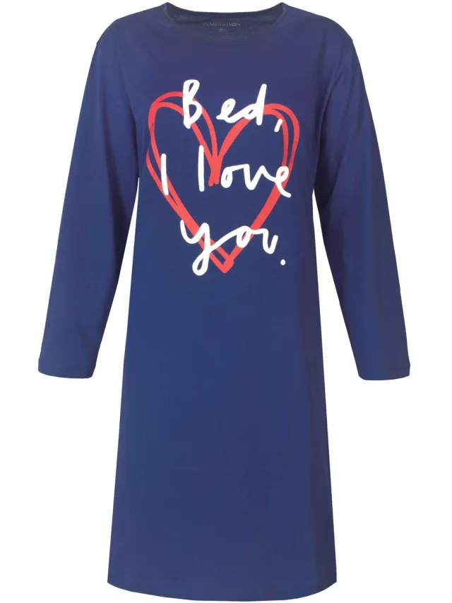 Temptation Dames Big Shirt - Tekstprint op de borst - Donker Blauw Donkerblauw