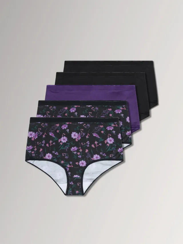 Yours Yourset 5Pack Paarse Elastische Maxislips Met Bloemenprintsize 42-44 Purple