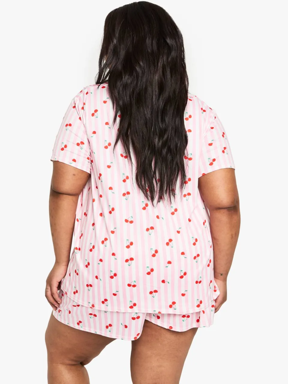 boohoo Dames PLUS CHERRY PRINT HEMD EN SHORTSET roze, foto 3