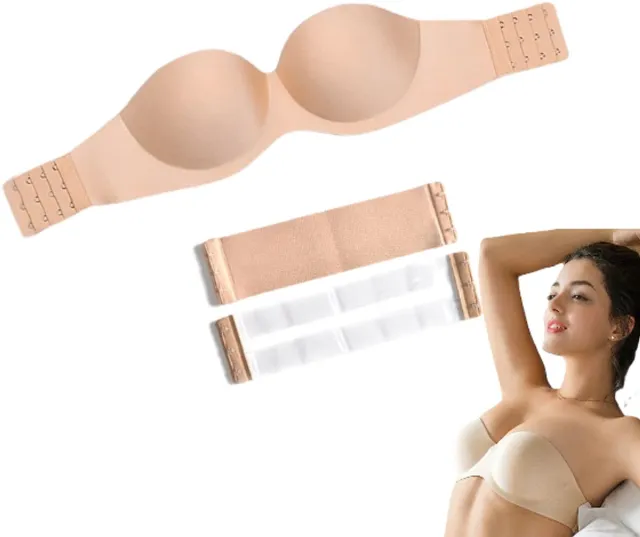 LOUZIR Strapless Push up BH - Wing Bra - Open rug – Geschikt is voor dagelijks gebruik, bruiloften en de zomer - Variabel 70A tot 80A - Skin - Beige - LOUZIR