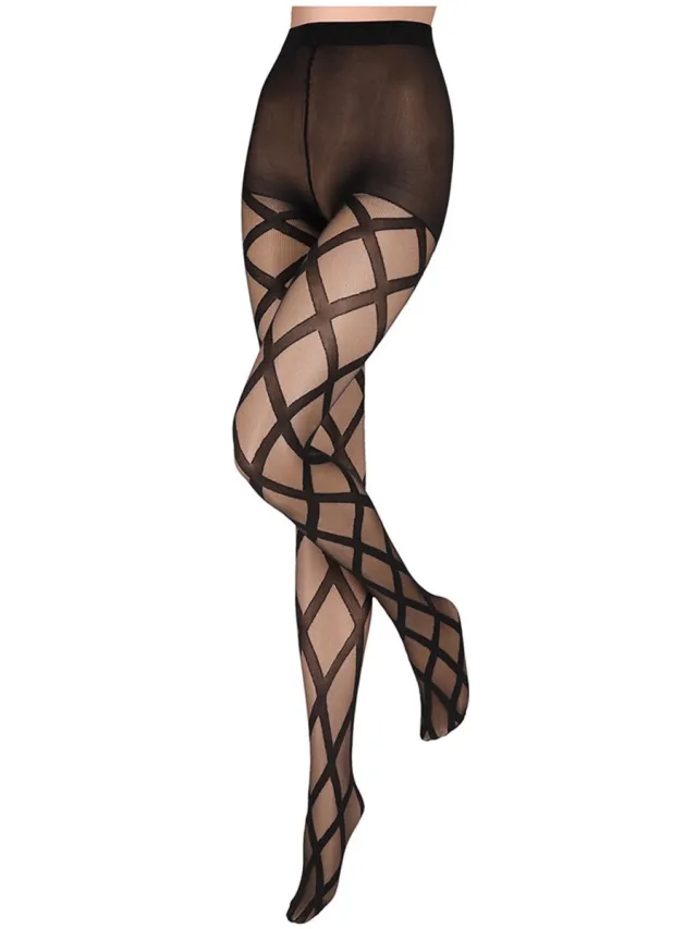 Sarlini panty Ingebreide ruit Zwart | 40 Denier