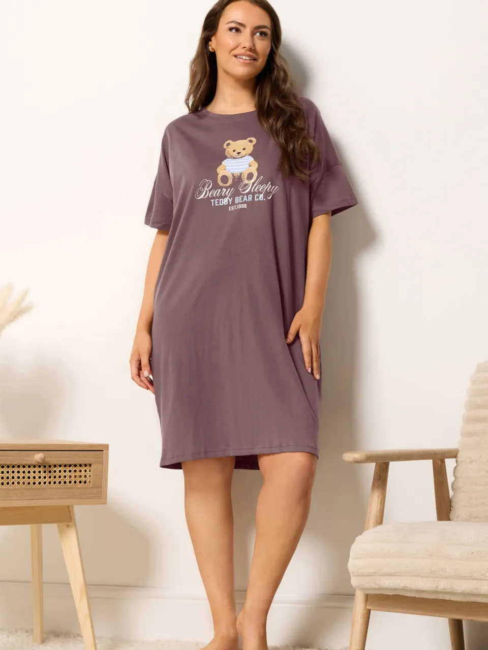 Yours Chocoladebruin 'Beary Sleepy' Slaapshirt Nachthemd-56, foto 2