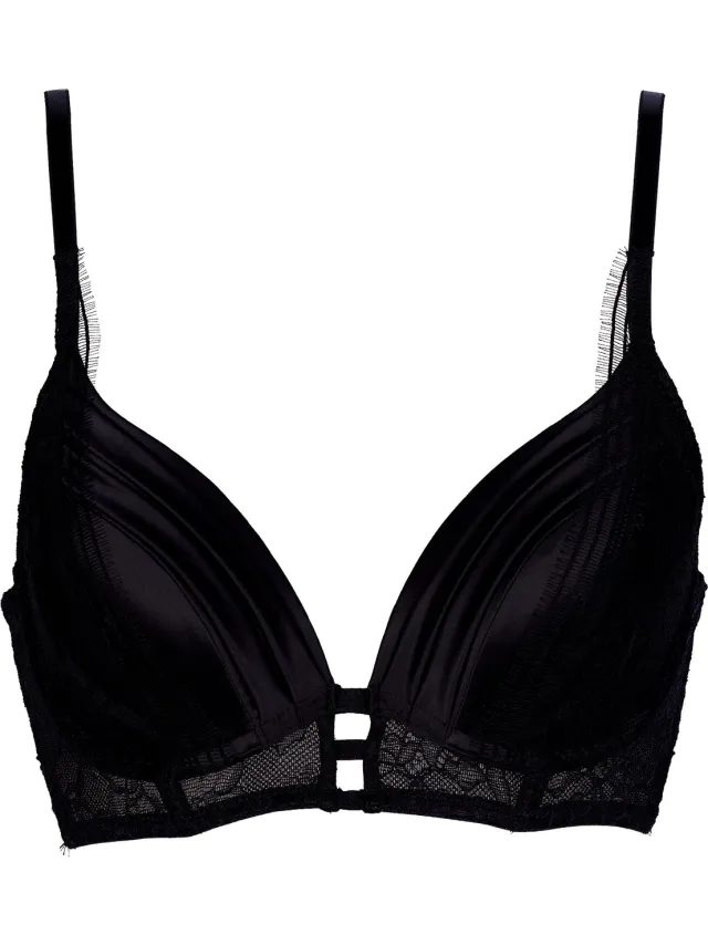 After Eden Toonya Push up longline bra with satin pleads Dames Beha - Black Zwart