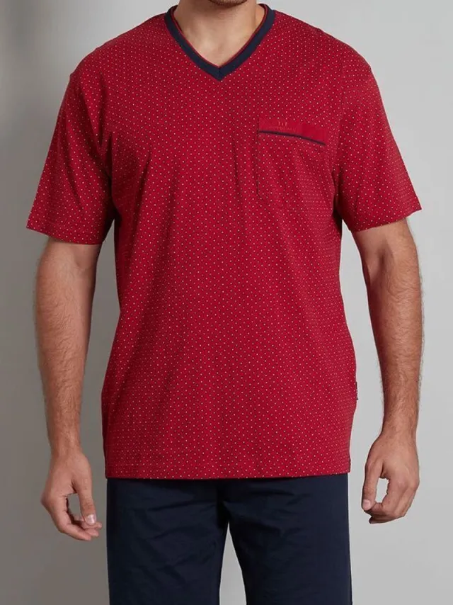 Götzburg Gotzburg heren shortama - V-hals - rood met blauw en wit dessin
