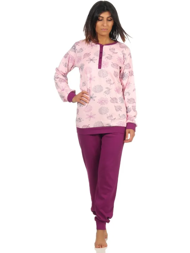 Normann Edele dames Interlock Pyjama lang met manchetten - ook in overmaats formaat - 202 96 105 rosa