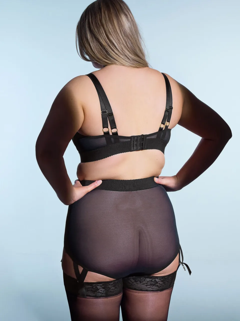 Playful Promises Zwarte Candace Mesh Jarretel Slip, foto 4
