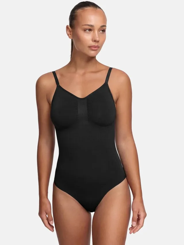 cfab Bodysuit met corrigerende werking en koordjes - Zwart - XS - Corrigerende Body - Naadlos - corrigerend ondergoed dames