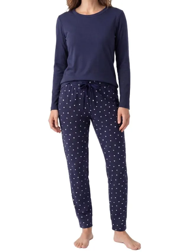Schiesser Dames pyjama Mix & Relax blauw / crème