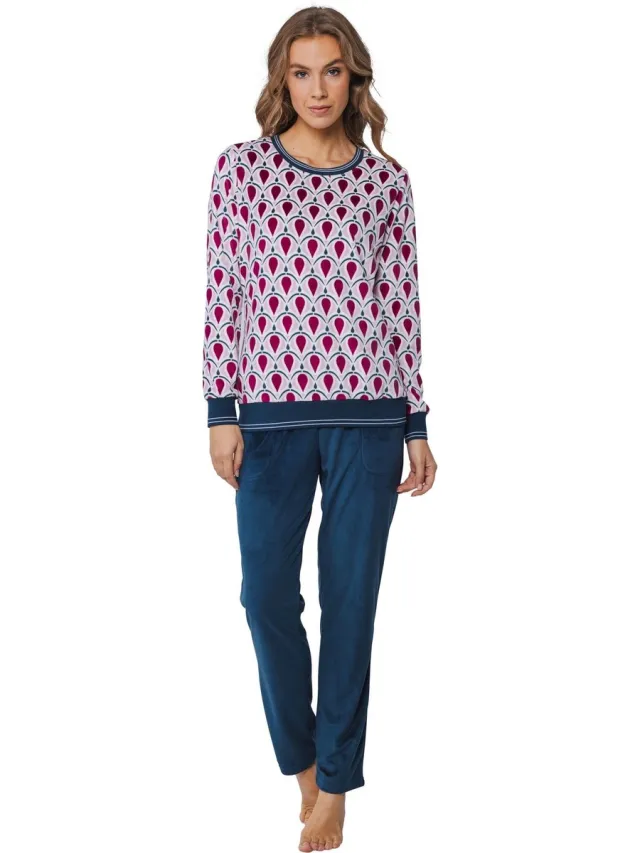 Rebelle warme fleece pyjama dames - Diana - Winter pyjama met ronde hals en lange mouwen - met boordjes - 46 - Fuchsia
