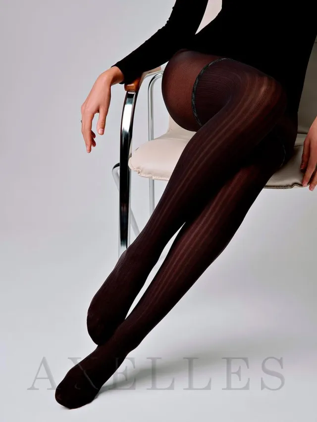AXELLES Panty verticaal gestreept, overknee dessin, zwart, maat Large (4).