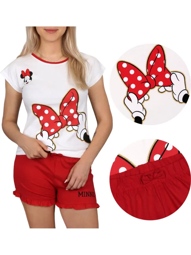 Disney Minnie Mouse Disney - Crème en rode pyjama met korte mouwen, zomerpyjama / 134 Rood