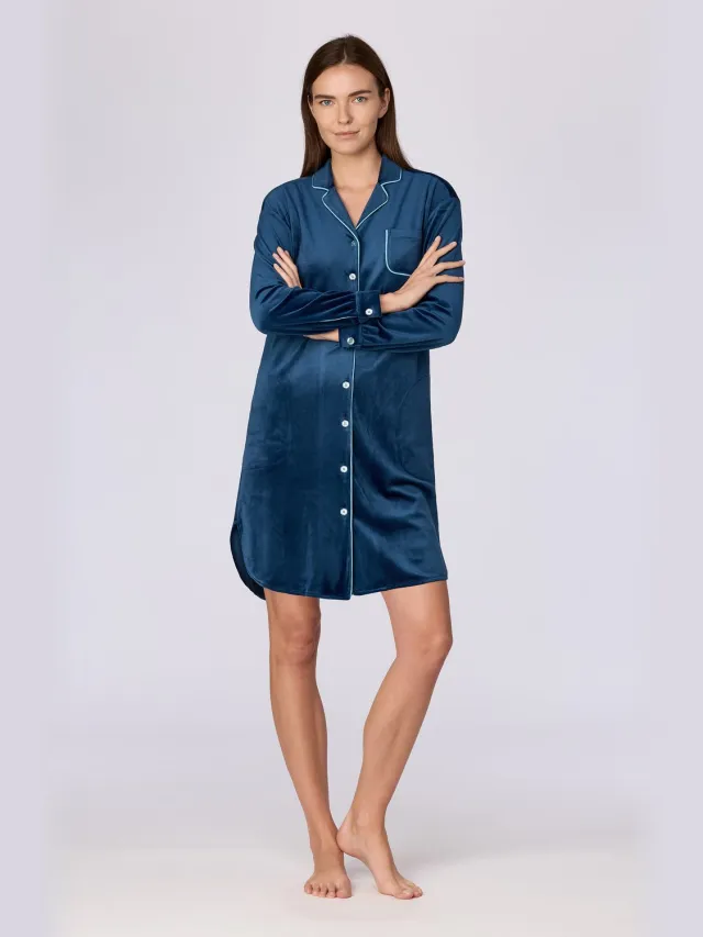 Woody Dames Slaapkleed Donkerblauw Velours