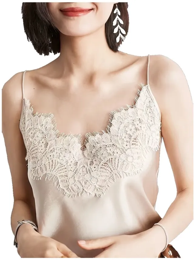 Currero Top Met Kant Dames - Topje - Kleding - Shirt - Blouse - Kort - Volwassen - Beige