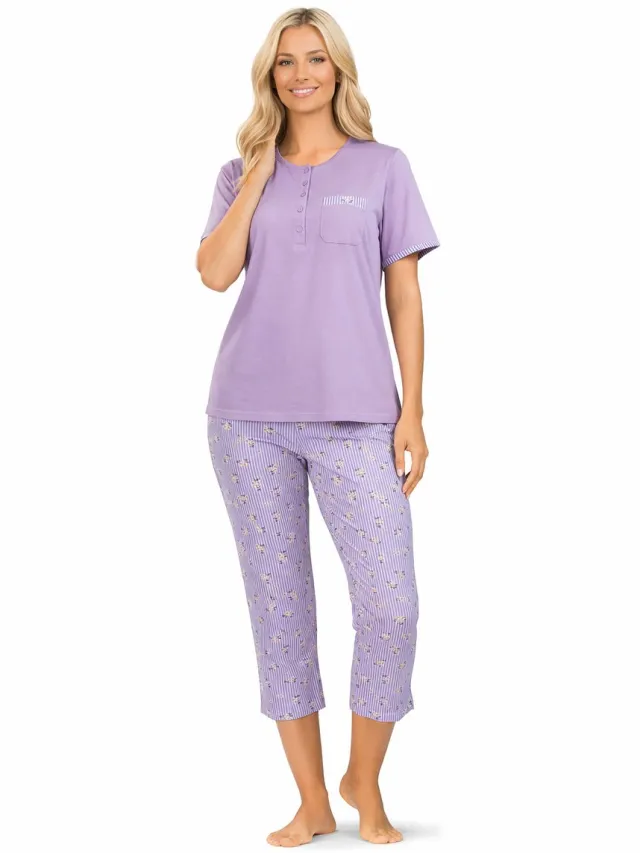 Comtessa Dames Pyjama – Zomer – 7/8 Broek – 100% Katoen – Mauve