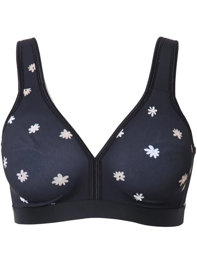 Ulla Popken Dames - Minimizer-beha bloemen zonder beugel - Zwart