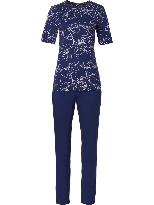 Pastunette Deluxe - Flower Lines - Pyjamaset - Blauw - Viscose