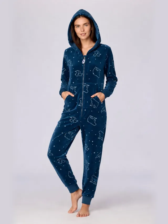 Woody onesie unisex velours - blauw - sterren - 262-10-ONE-V/924