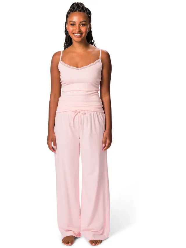 HEMA Dames pyjamabroek wide fit katoen jersey lichtroze (lichtroze)