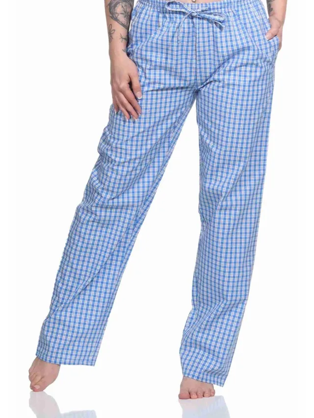 Normann dames pyjamabroek lang geweven katoen - ideaal om te ontspannen blau