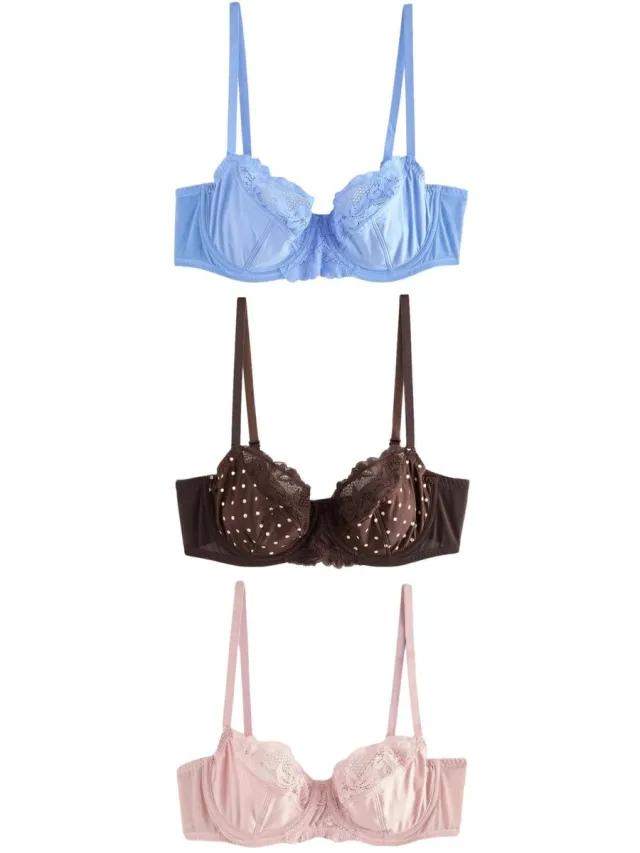 Next Dames - Set van 3 beha’s met volledige cups zonder vulling - Bruin Chocolate Spot/Blue/Pink