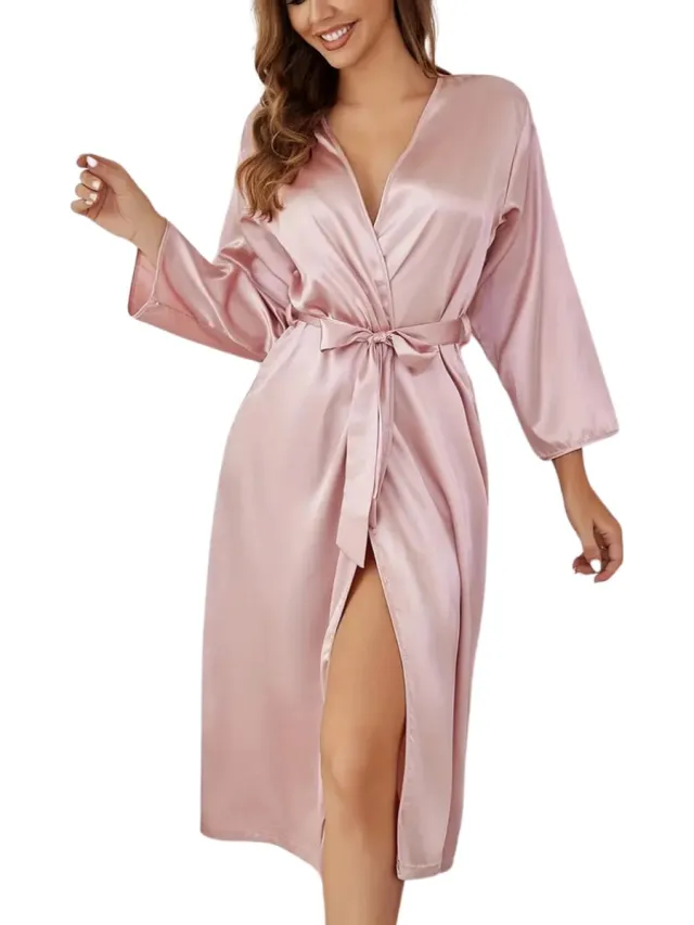 Nivard Satijnen Badjas Dames - Kimono - Kamerjas - Satijn - Ochtendjas - Pyjama - Roze