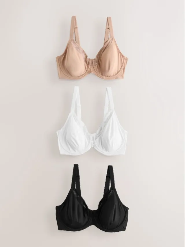Next Dames - Minimaliserende DD+ beha met volledige cups, set van 3 - Zwart Black/White/Praline Nude