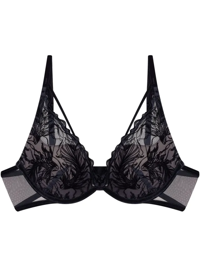 ESOTIQ Bree - Push-upbeha - Zwart - Koi-kant - Decoratieve bandjes