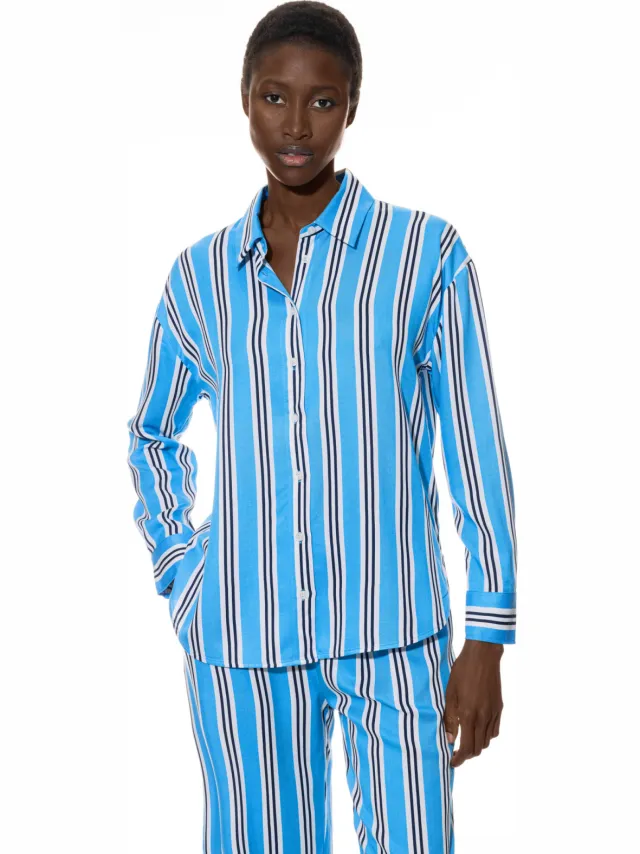 Mey T-shirt met lange mouwen Serie Calming Stripes Blue Atmosphere blauw