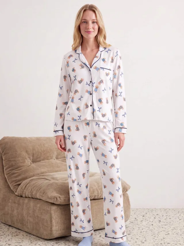 Trendyol TRENDYOLMİLLA Dames 2-pack Wit Met grafische print Lang Loungewear Regular fit Pyjama- Sets