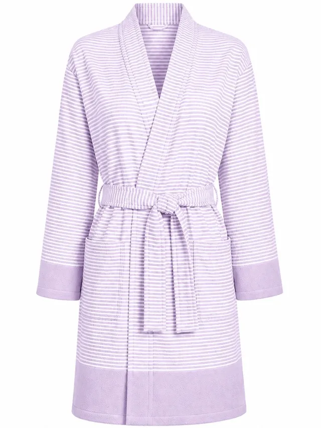 Comvie Badjas Dames Katoen - Kimono Badjas Dames - lichtgewicht hamam badjas sauna - Lila - zomer badjas