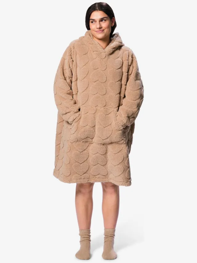 HEMA Damesnachthemd fleece hartjes lichtbruin (lichtbruin)