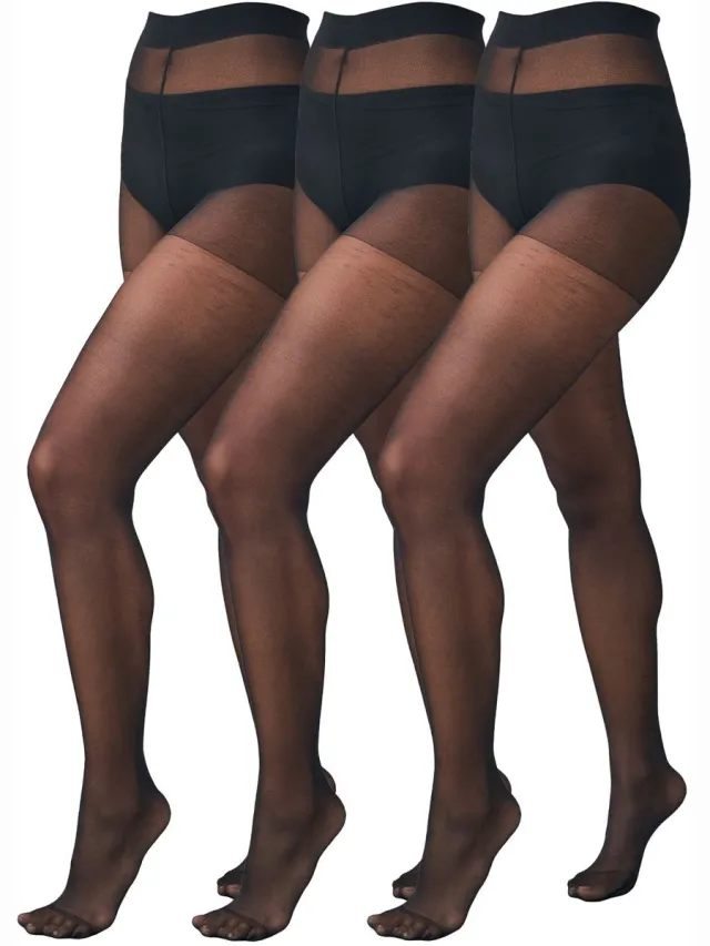 Next Dames - Set van 3 doorzichtige 20-denier panty's met glans - Zwart Black