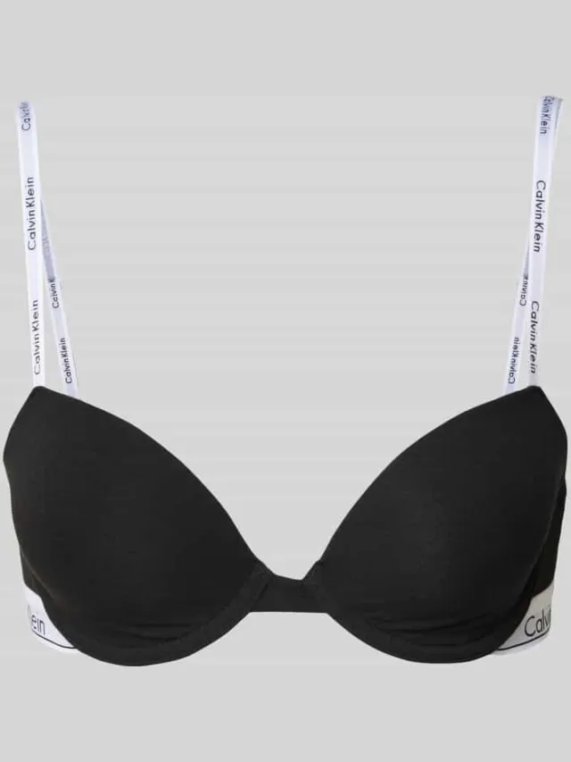 Calvin Klein Beha met spaghettibandjes met label, model 'Demi' Zwart