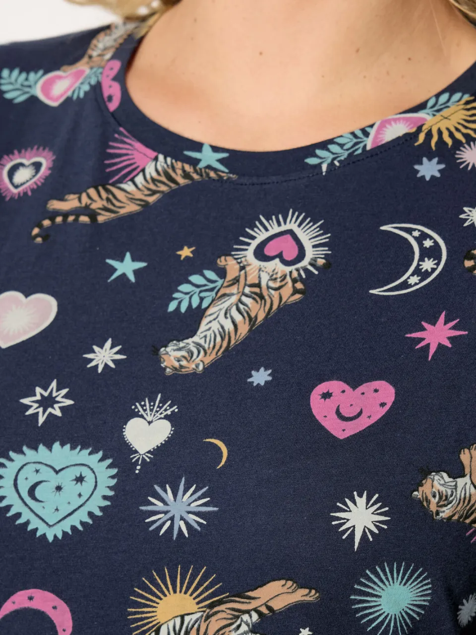 Yours Marineblauwe Pyjamaset Met Korte Mouwen En Sterrenprint-60, foto 5