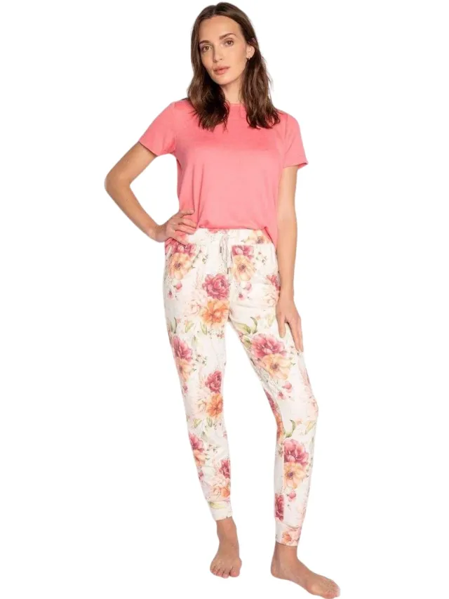 PJ Salvage Dames/Dames Jersey Bloemen Pyjamabroek (Beige)