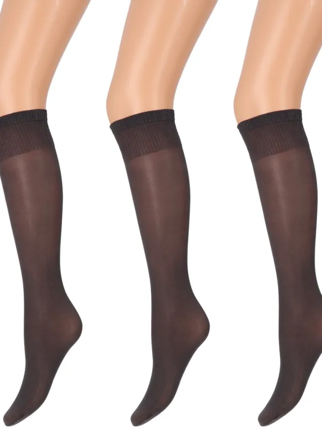 Marianne Dames Kneehighs Shiny Panty - 35Den - 3-Pack - Maat One Size - Dark grey Donker grijs