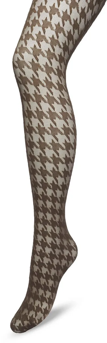 Bonnie Doon Houndstooth Panty 50 Denier Bruin Dames - Pied de Poule - Print - Gladde Naden - Maximaal Draagcomfort - Houndstooth Tights - Chique Panty - Feestelijk - Donkerbruin - Bracken - BP221903.158