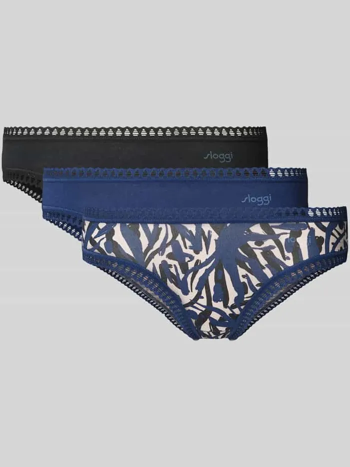 Sloggi Slip met gehaakt kant, model 'GO Crush' in een set van 3 stuks Blauw