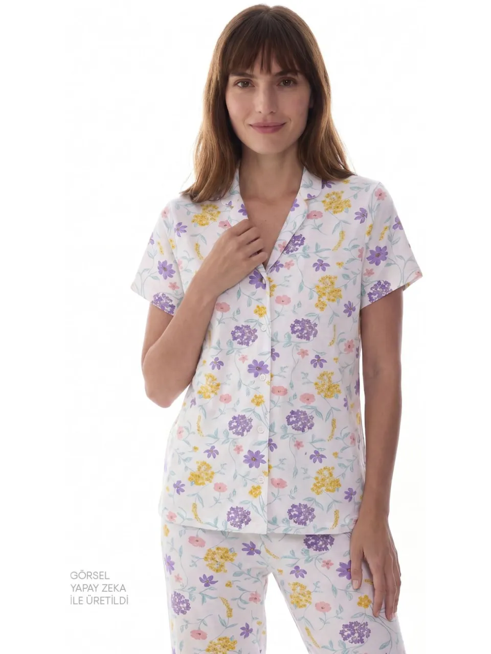 Penti Off-White Bloesem Bloemig Korte Mouw Shirt Broek Pyjama Set, foto 2