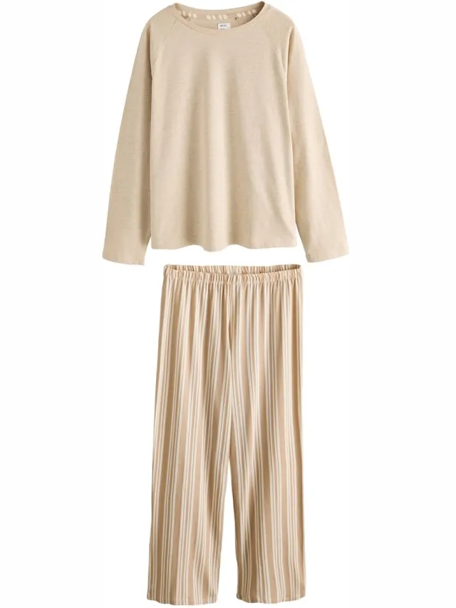 Next Dames - Pyjama met lange mouwen - Bruin Neutral Stripe