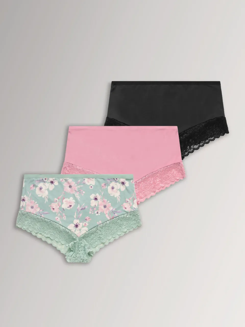 Yours 3 Pack Roze En Groene Kanten Slips Met Volledige Dekking-44, foto 2