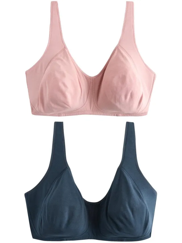 Next Dames - Set van 2 katoenen Total Support beha's met vulling - Blauw Navy/Pink