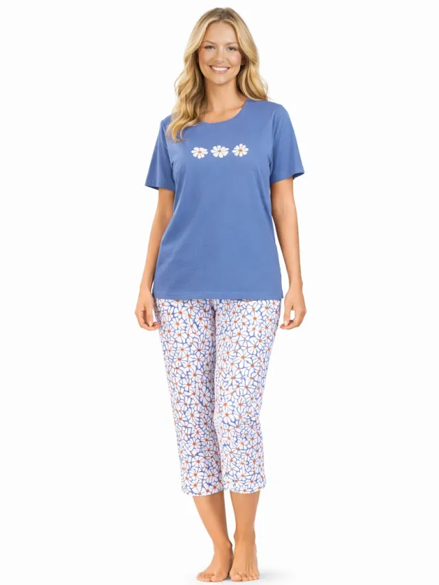 Comtessa Dames Pyjama - Katoen - Zomer - 7/8 broek - Summer Blue Blauw
